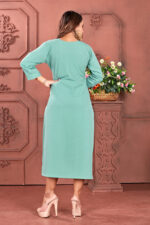 Women Embellished Cotton Blend A-line Kurta  (Light Blue) - Image 5