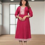 Rosewood Pink Cotton Embroidered Anarkali Kurti