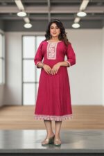 Rosewood Pink Cotton Embroidered Anarkali Kurti