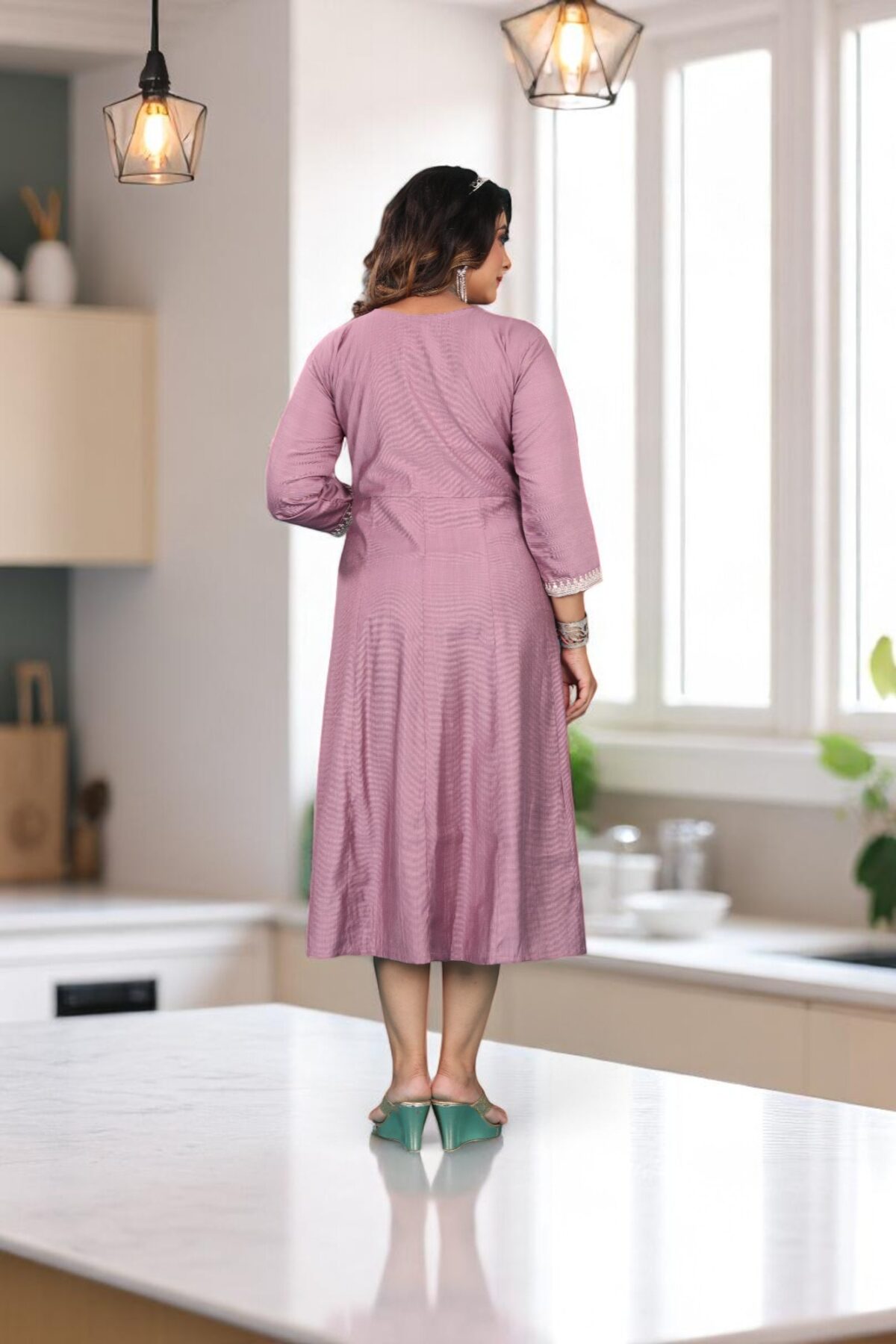 Flared Anarkali Kurti with White Thread Embroidery - Image 3