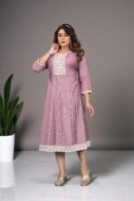 Flared Anarkali Kurti with White Thread Embroidery