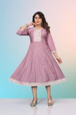 Flared Anarkali Kurti with White Thread Embroidery - Image 2