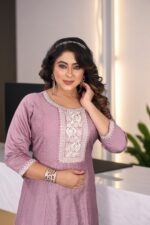 Flared Anarkali Kurti with White Thread Embroidery - Image 4