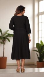 Black Cotton Embroidered Anarkali Kurti - Image 3