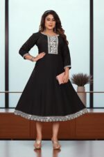 Black Cotton Embroidered Anarkali Kurti - Image 2
