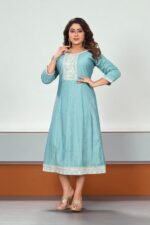 Sky Blue Cotton Embroidered Anarkali Kurti