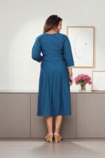 Teal Blue Cotton Embroidered Anarkali Kurti - Image 4