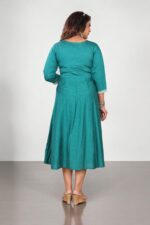Teal Green Cotton Embroidered Anarkali Kurti - Image 2