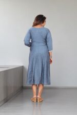 Steel Blue Cotton Embroidered Anarkali Kurti - Image 5