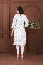 Elegant White & Blue Floral Cotton Kurti - Image 3