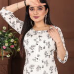 Charming White & Pink Floral Cotton Kurti