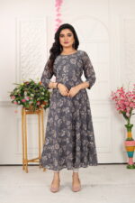Elegant Black & White Floral Anarkali Kurti - Image 5