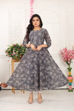 Elegant Black & White Floral Anarkali Kurti - Image 2