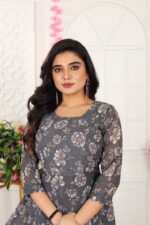 Elegant Black & White Floral Anarkali Kurti