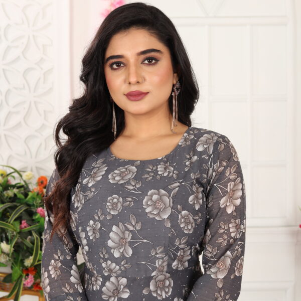 Elegant Black & White Floral Anarkali Kurti